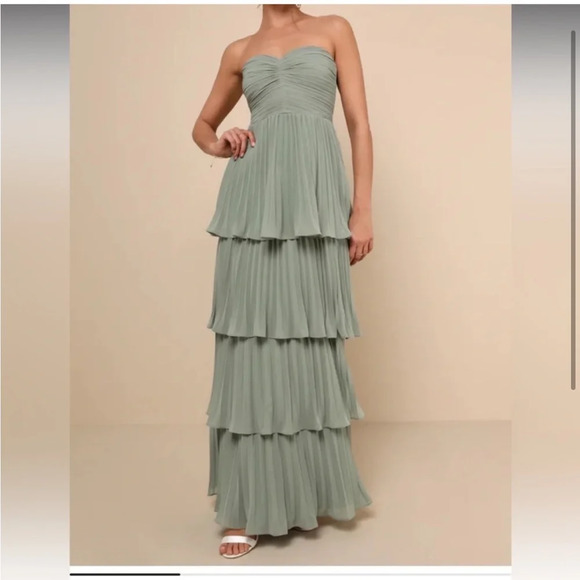 Lulu's Sage Green Strapless Maxi Dress - Picture 1 of 3